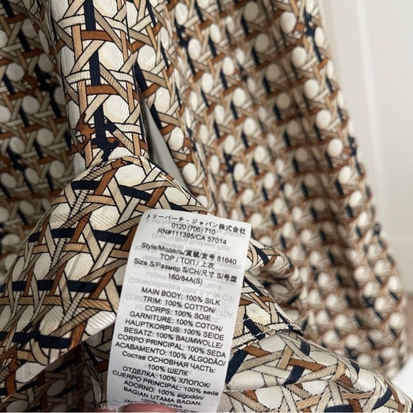 TORY BURCH Spencer Front Button Silk Blouse Classic Caramel Basketweave - Picture 5 of 5
